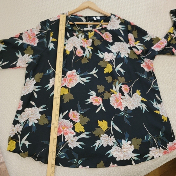 C est. 1946 Floral Black Blouse With Statement Sleeves Size 18 / 20 Ruffle - Picture 7 of 15